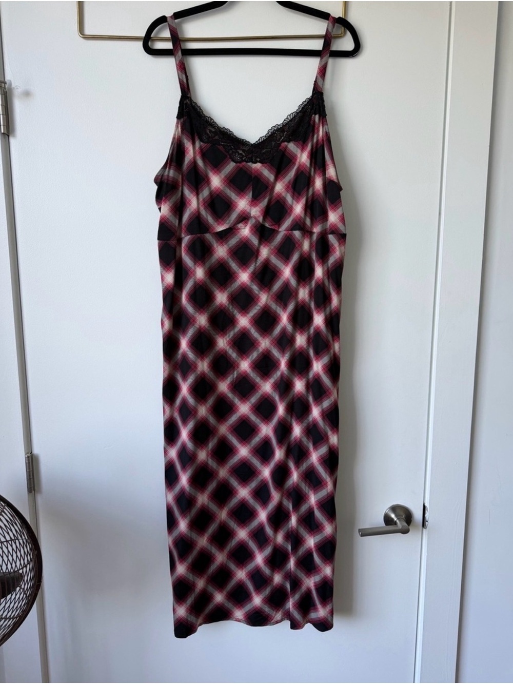 Torrid Black and Pink Plaid Slip with Lace Trim